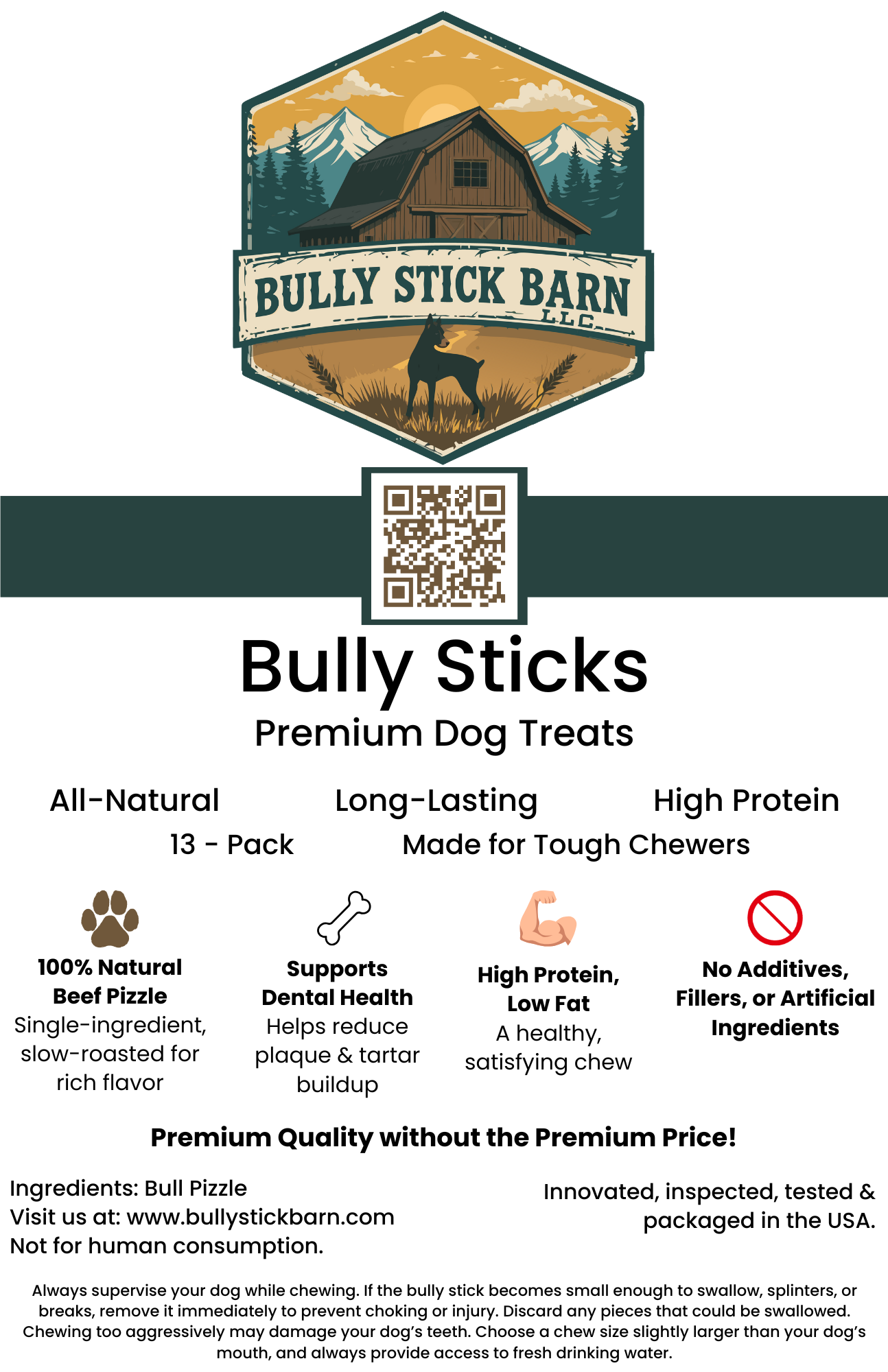 12 inch: All-Natural Beef Bully Sticks (13-Pack)